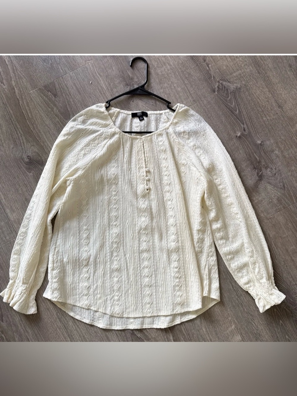FRYE Salt Breeze Cream Long Sleeve Eyelet Blouse Size Small Peasant